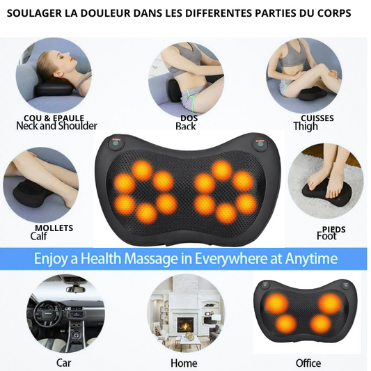 Coussin Masseur Cervicales Shiatsu Électrique 12 Têtes - Soulage & Relaxant
